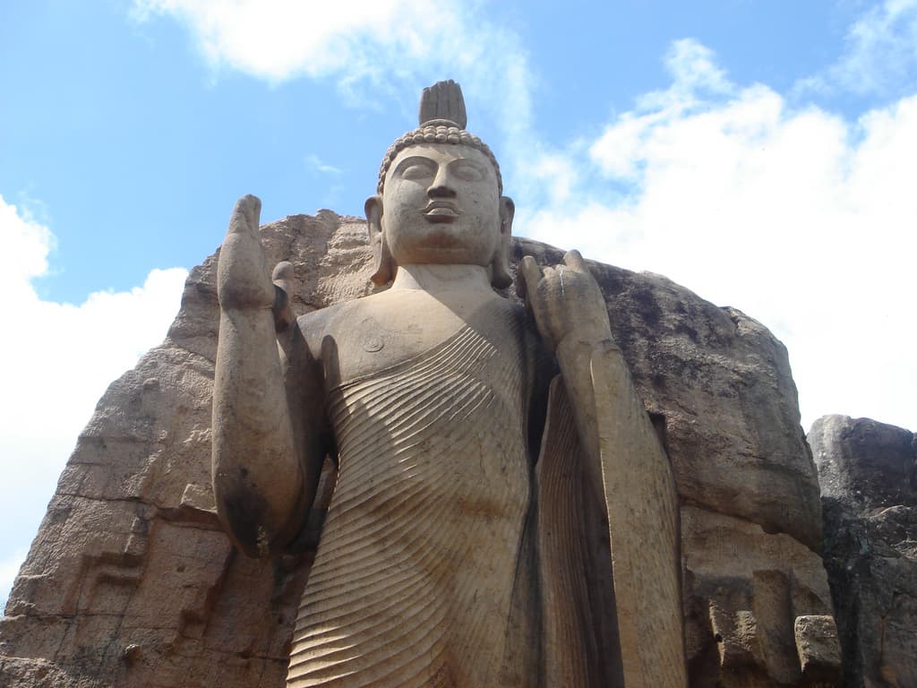 Aukana Buddha Statue, a large rock-carved statue in central Sri Lanka